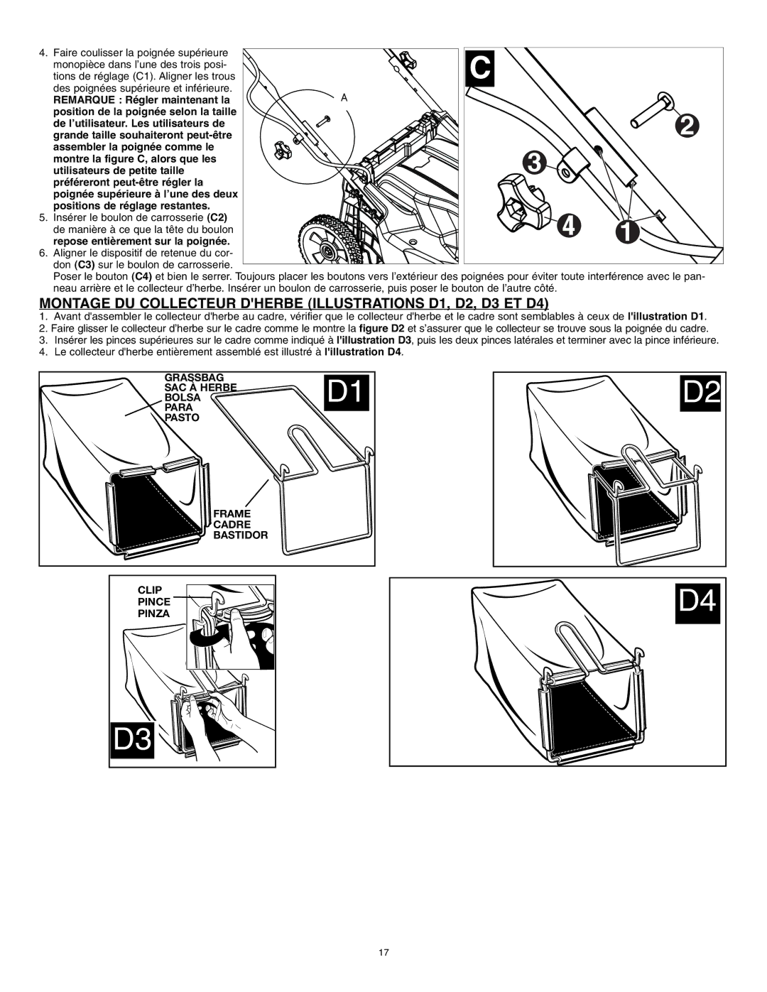 Black & Decker 90552856, MM1800R instruction manual Montage DU Collecteur Dherbe Illustrations D1, D2, D3 ET D4 