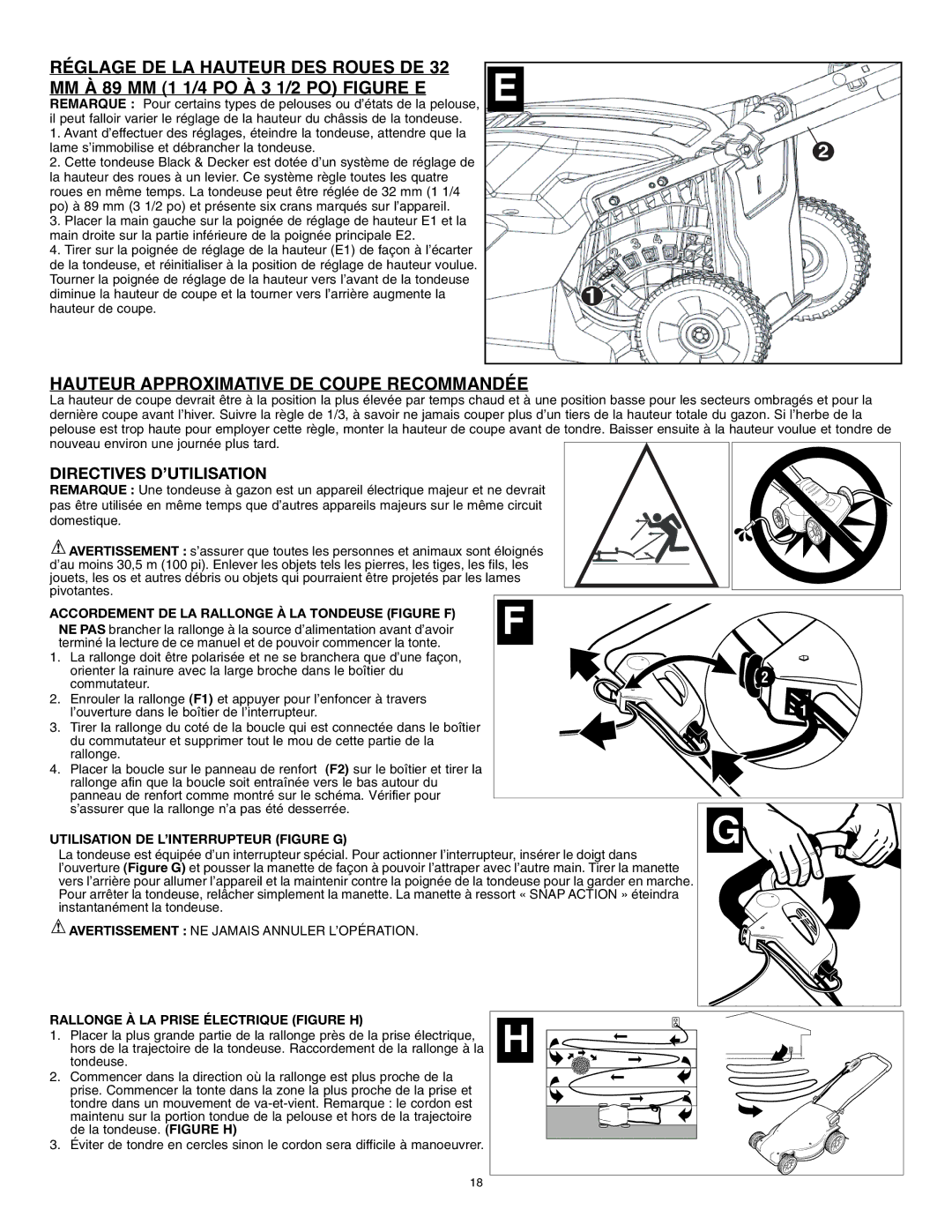 Black & Decker MM1800R, 90552856 instruction manual Hauteur Approximative DE Coupe Recommandée, Directives D’UTILISATION 