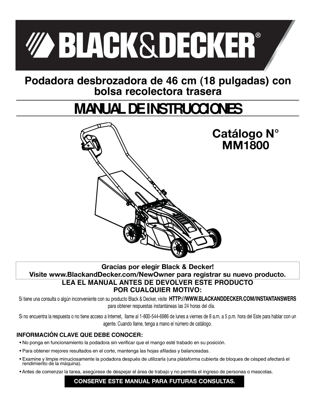 Black & Decker MM1800R, 90552856 instruction manual Manual DE Instrucciones, Información Clave QUE Debe Conocer 