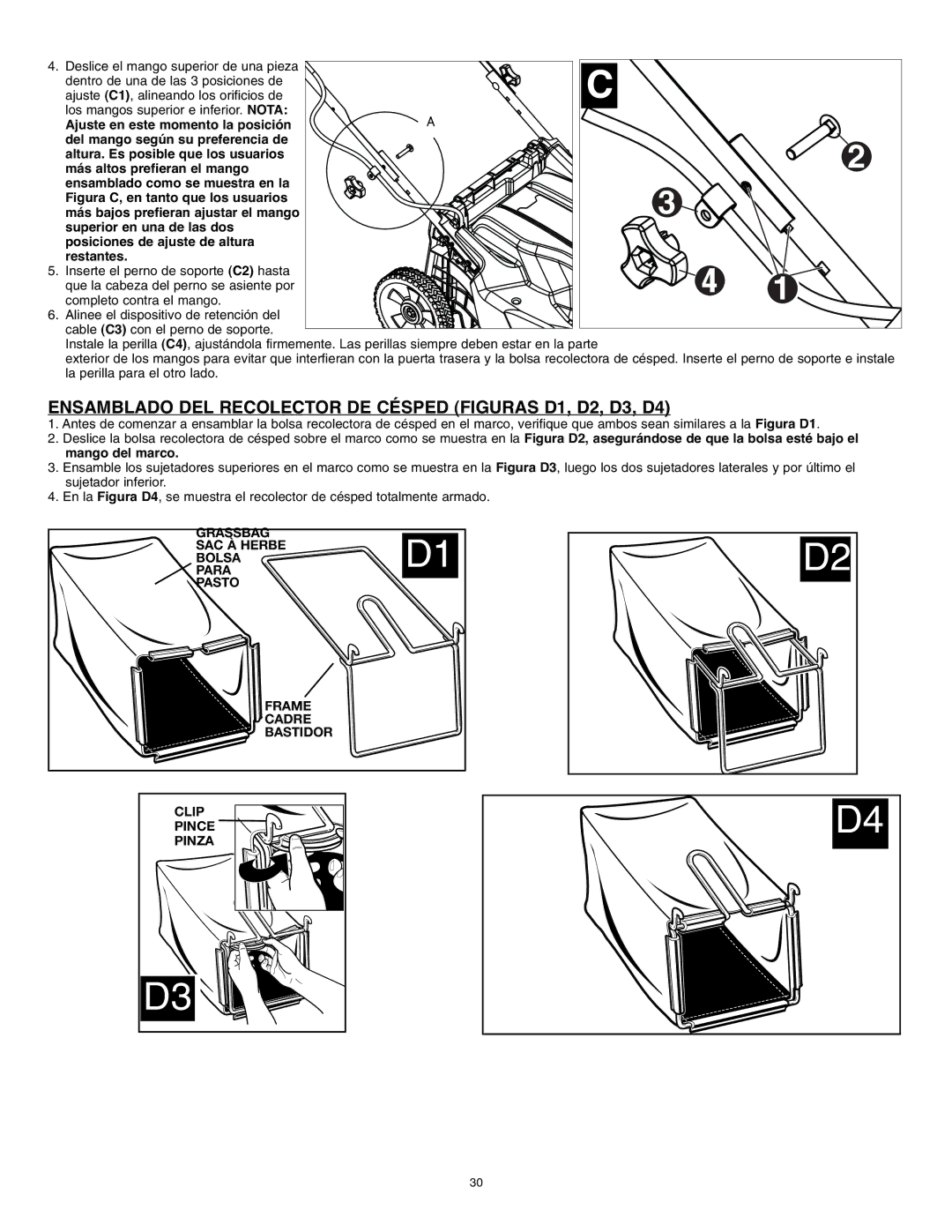 Black & Decker MM1800 Ensamblado DEL Recolector DE Césped Figuras D1, D2, D3, D4, Figura C, en tanto que los usuarios 