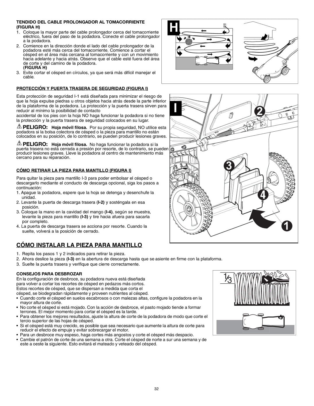 Black & Decker 90552856 Cómo Instalar LA Pieza Para Mantillo, Tendido DEL Cable Prolongador AL Tomacorriente Figura H 