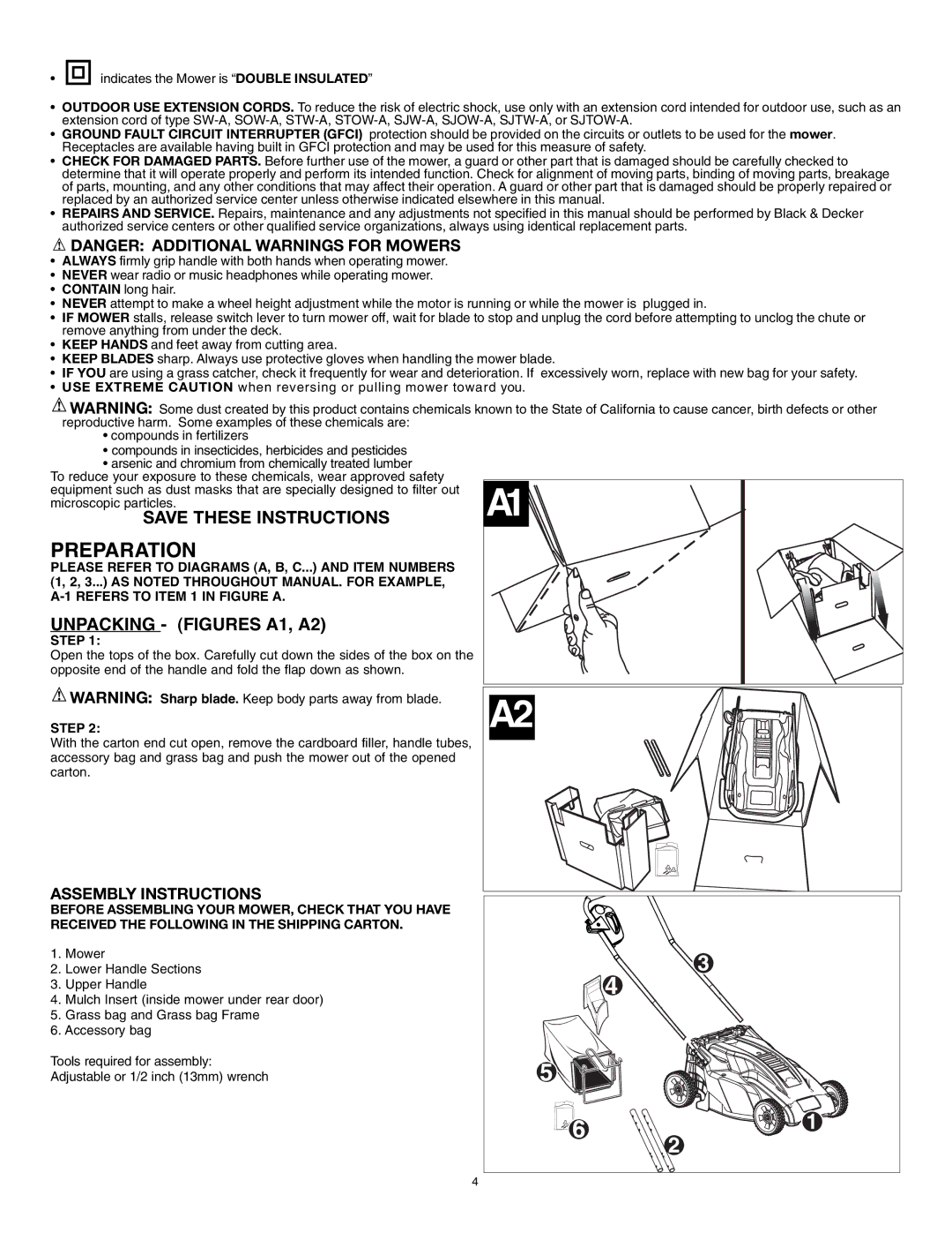 Black & Decker MM1800R, 90552856 instruction manual Unpacking Figures A1, A2, Assembly Instructions, Step 