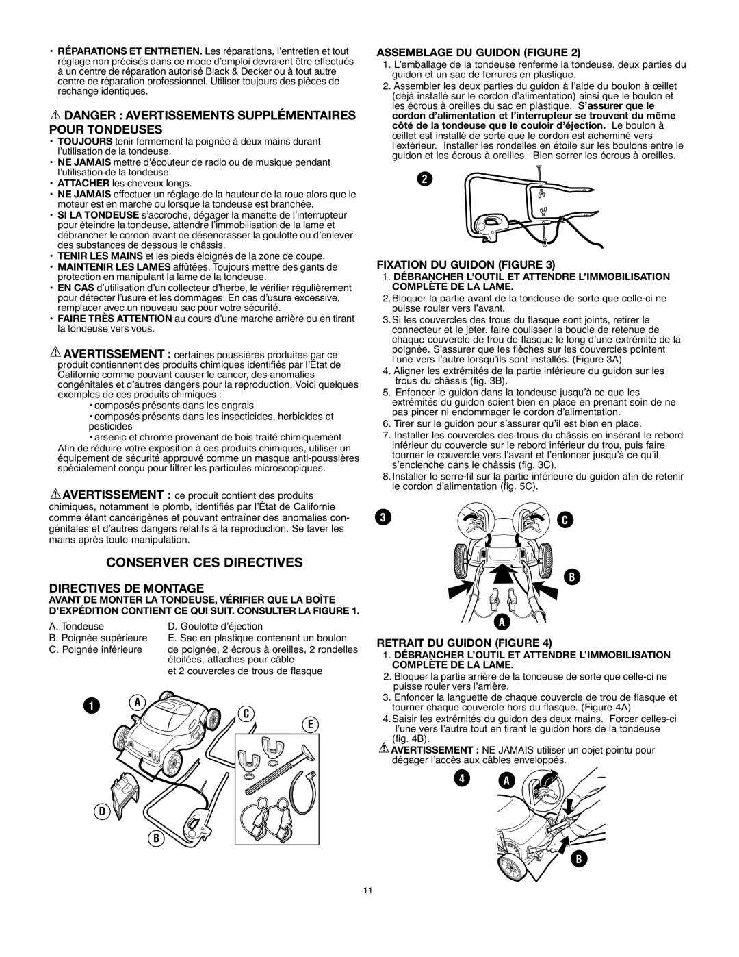 Black & Decker mm275 instruction manual Conserver CES Directives, Directives DE Montage, Assemblage DU Guidon Figure 