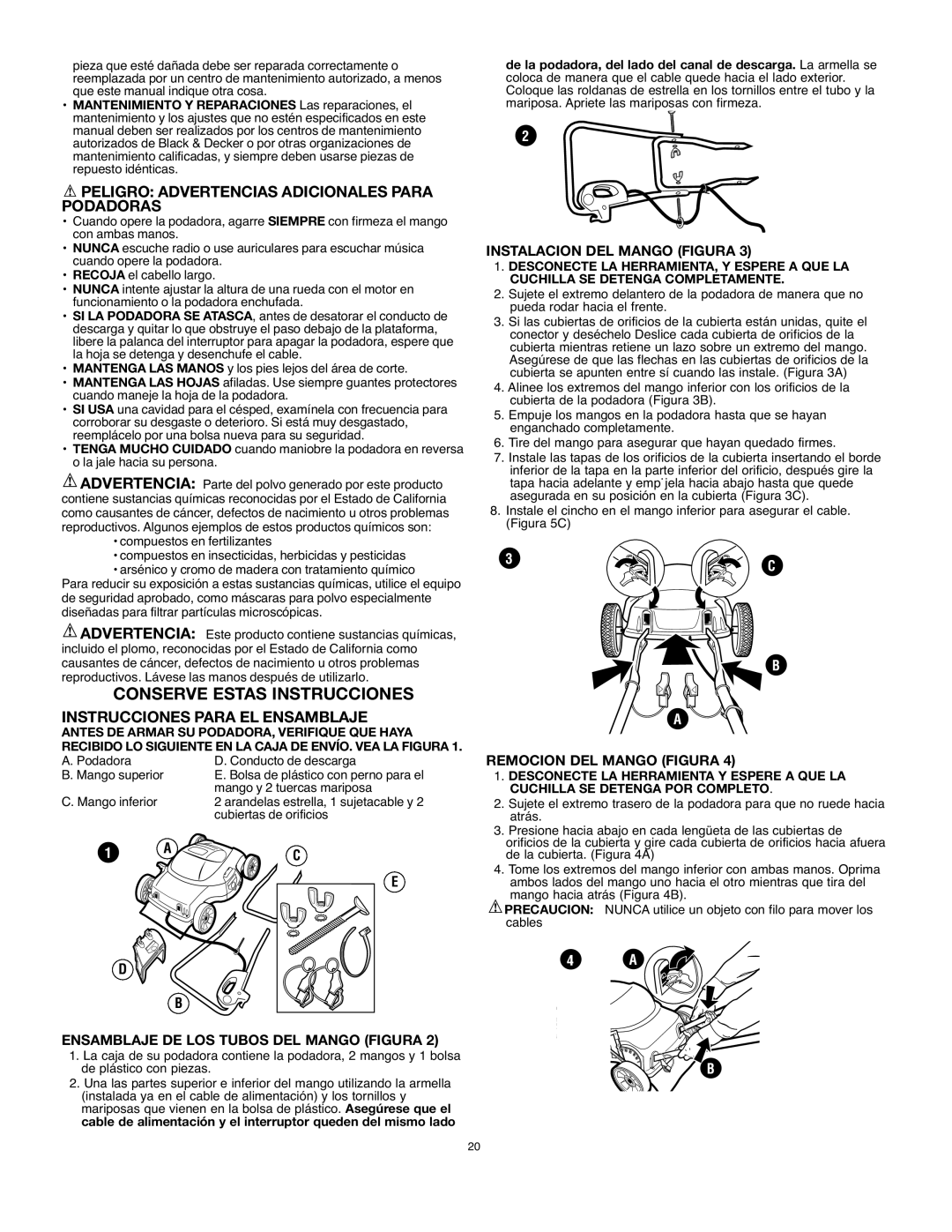 Black & Decker mm275 instruction manual Conserve Estas Instrucciones, Peligro Advertencias Adicionales Para Podadoras 