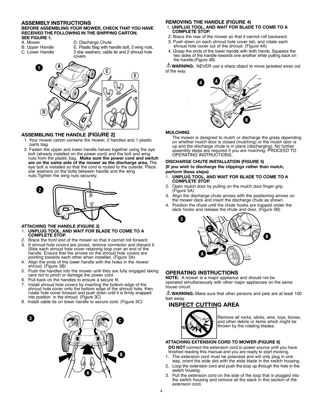 Black & Decker mm275 Inspect Cutting Area, Assembly Instructions, Operating Instructions, Assembling the Handle Figure 