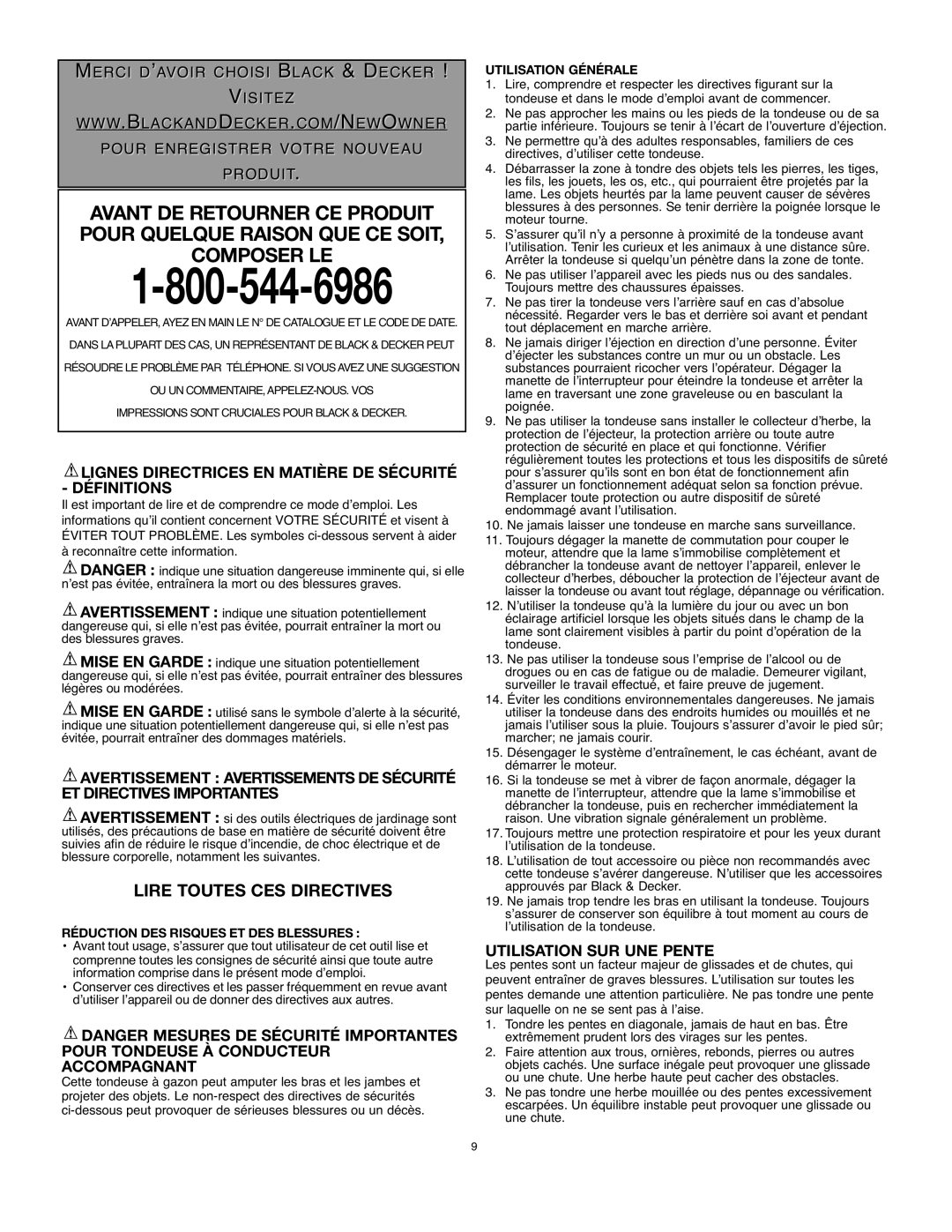 Black & Decker mm275 instruction manual Lire Toutes CES Directives, Lignes Directrices EN Matière DE Sécurité Définitions 