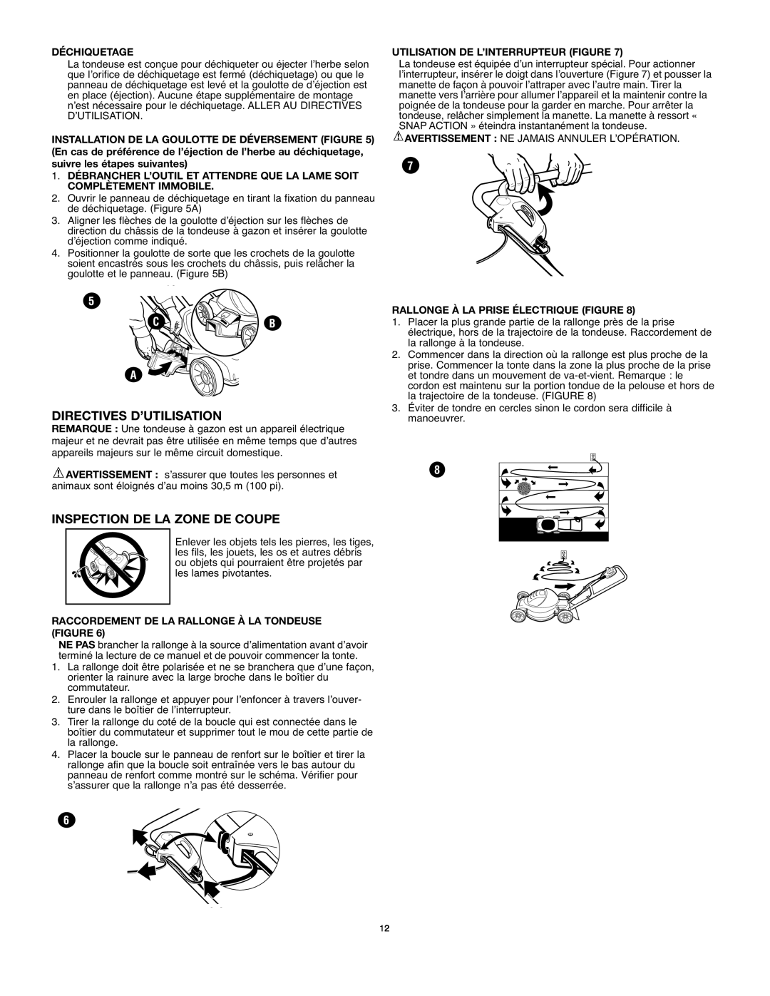 Black & Decker mm275 instruction manual Directives D’Utilisation, Inspection De La Zone De Coupe, C B 