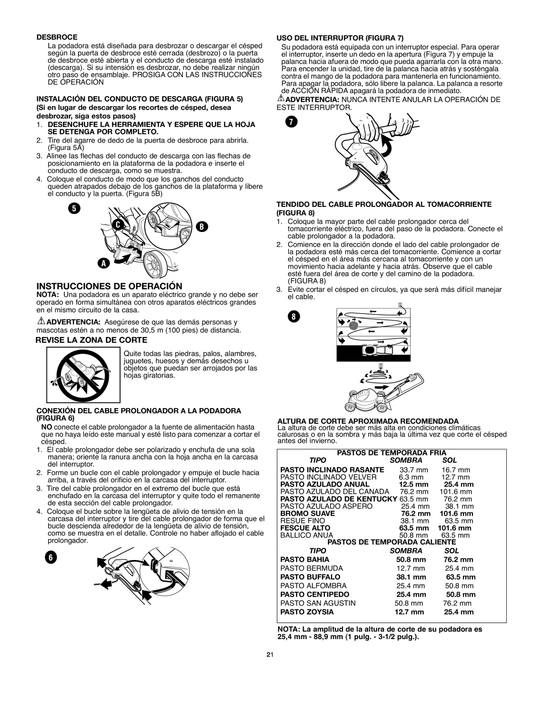 Black & Decker mm275 instruction manual Instrucciones De Operación, Revise La Zona De Corte, C B 