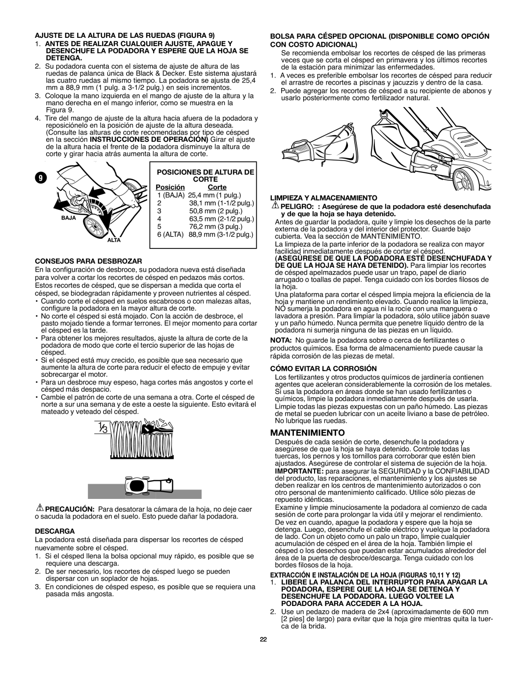 Black & Decker mm275 instruction manual Mantenimiento 