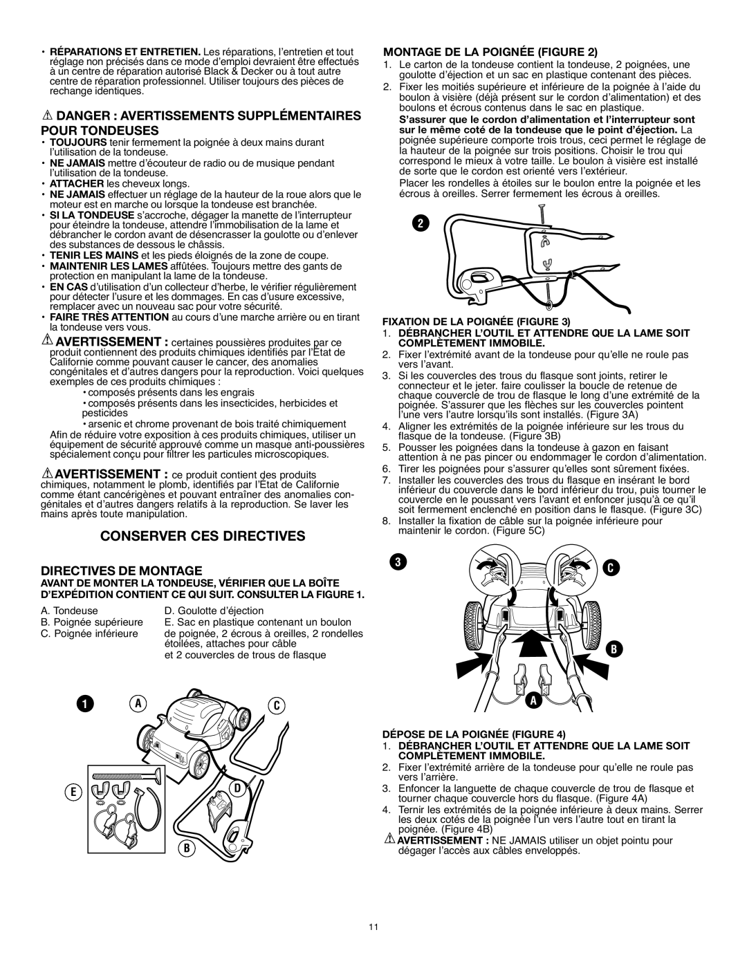 Black & Decker MM575 instruction manual Conserver CES Directives, Directives DE Montage, Montage DE LA Poignée Figure 