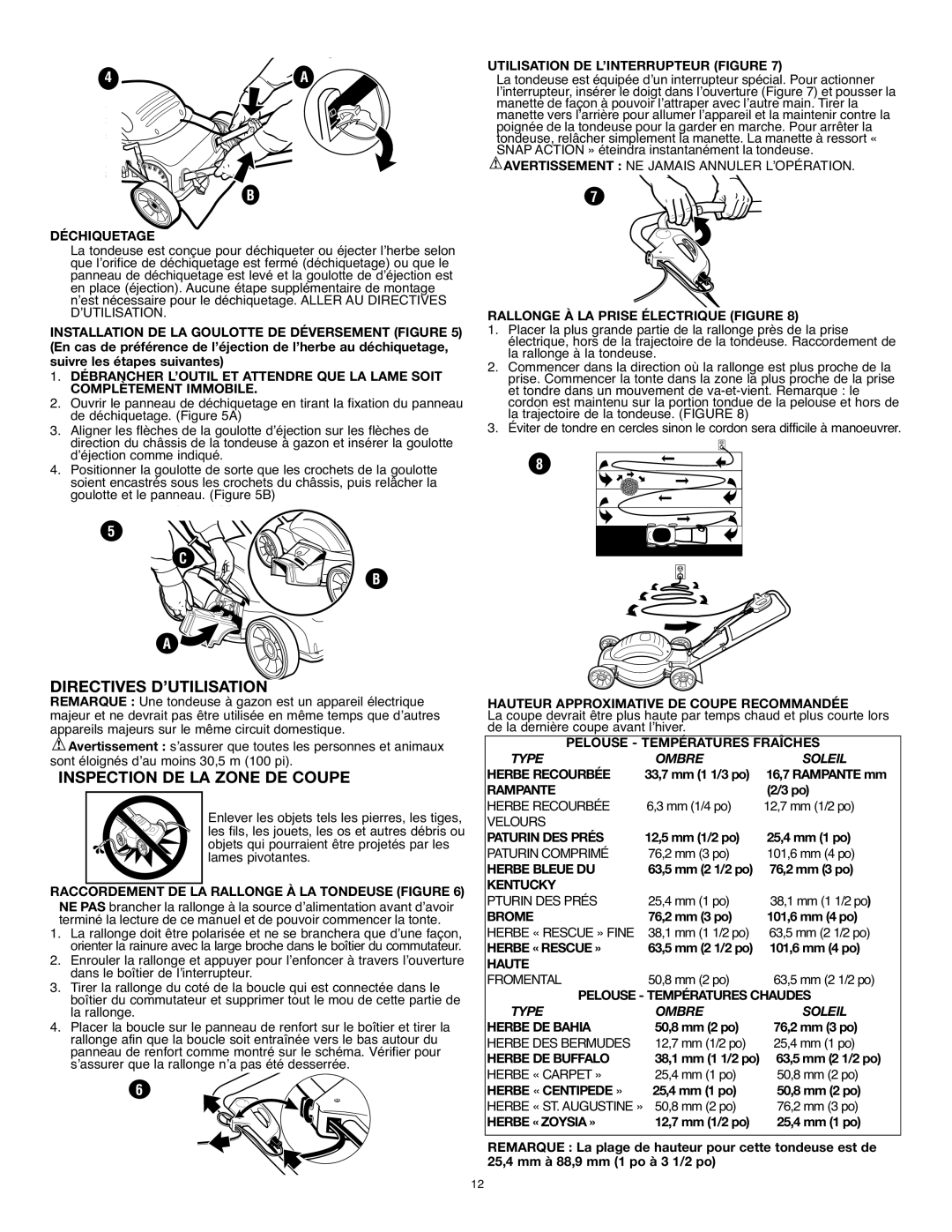 Black & Decker MM575 instruction manual Directives D’UTILISATION, Inspection DE LA Zone DE Coupe 