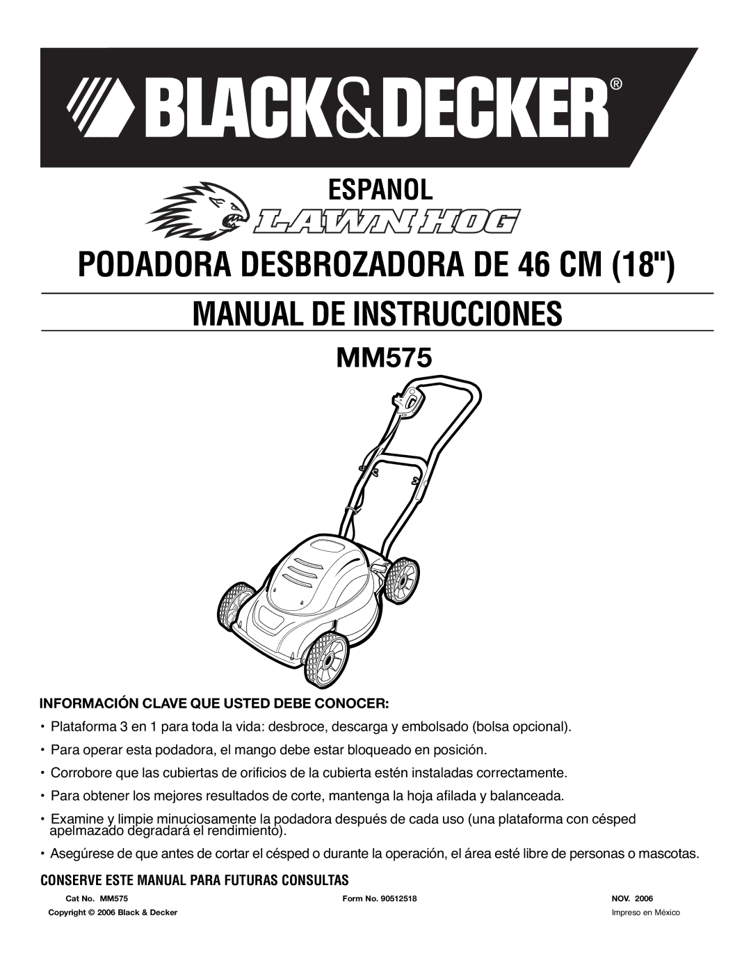 Black & Decker MM575 instruction manual Manual DE Instrucciones, Información Clave QUE Usted Debe Conocer 