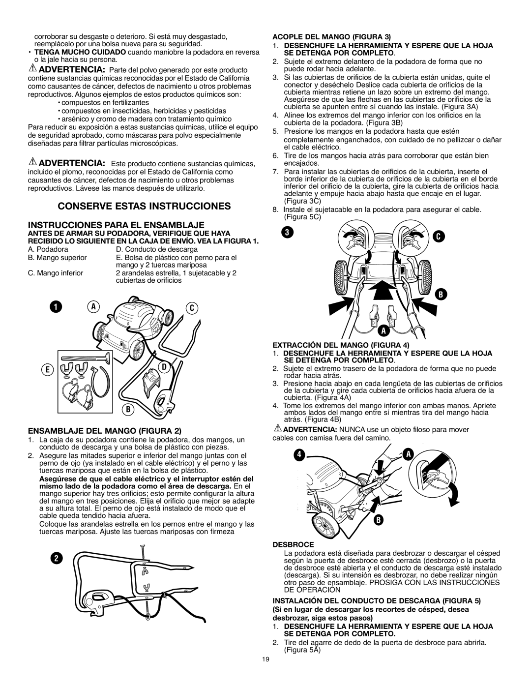 Black & Decker MM575 Conserve Estas Instrucciones, Instrucciones Para EL Ensamblaje, Ensamblaje DEL Mango Figura, Desbroce 