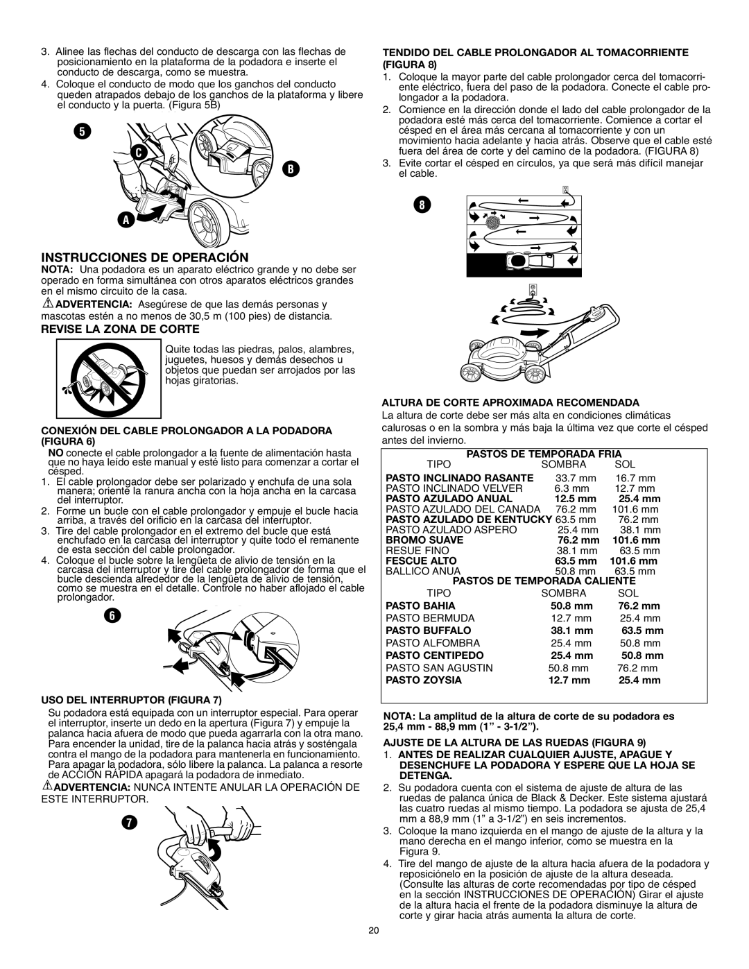 Black & Decker MM575 instruction manual Instrucciones DE Operación, Revise LA Zona DE Corte 