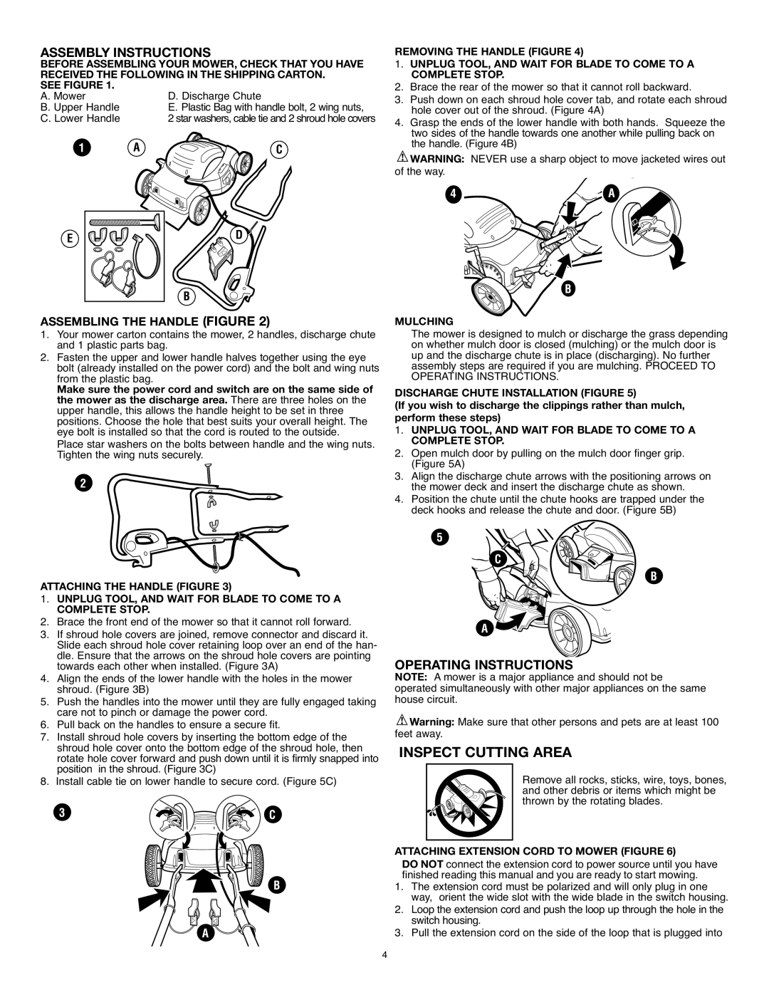 Black & Decker MM575 Inspect Cutting Area, Assembly Instructions, Operating Instructions, Assembling the Handle Figure 