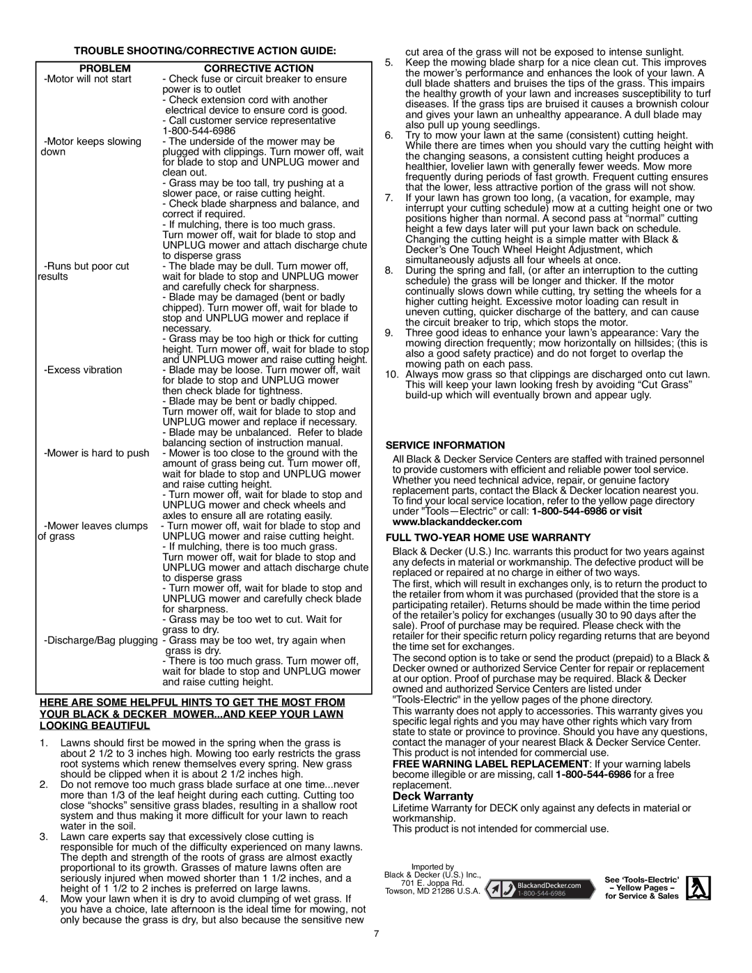 Black & Decker MM575 instruction manual Service Information, Full TWO-YEAR Home USE Warranty 