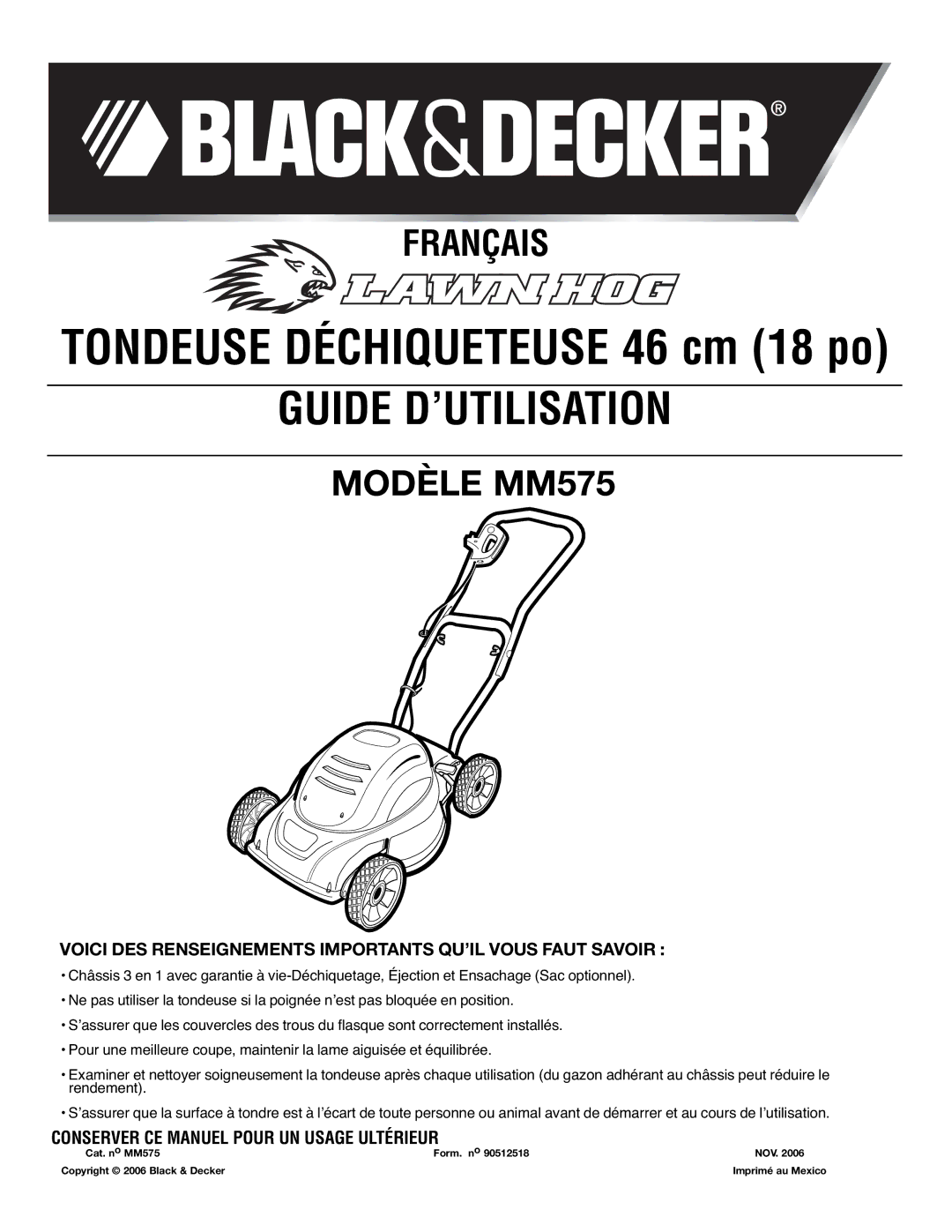 Black & Decker MM575 instruction manual Guide D’UTILISATION, Voici DES Renseignements Importants QU’IL Vous Faut Savoir 