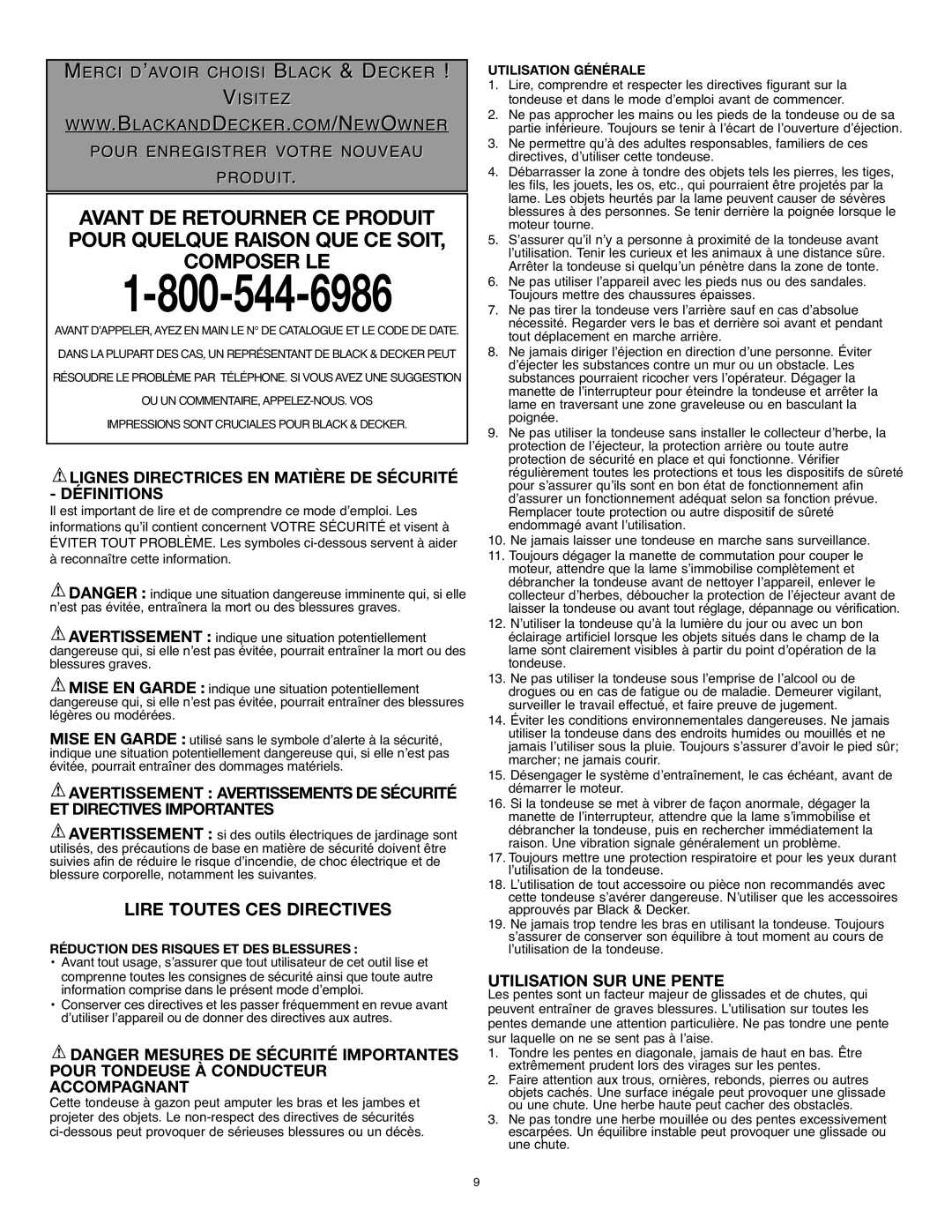 Black & Decker MM575 instruction manual Lire Toutes CES Directives, Lignes Directrices EN Matière DE Sécurité Définitions 