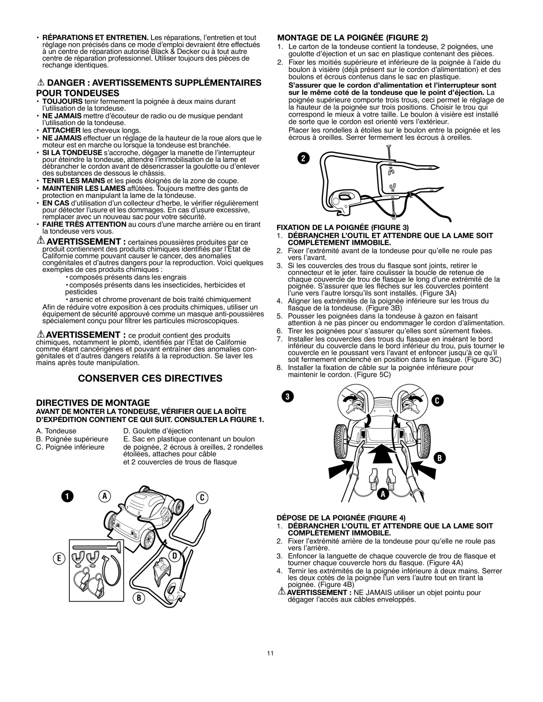 Black & Decker MM575 instruction manual Conserver CES Directives, Directives DE Montage, Montage DE LA Poignée Figure 