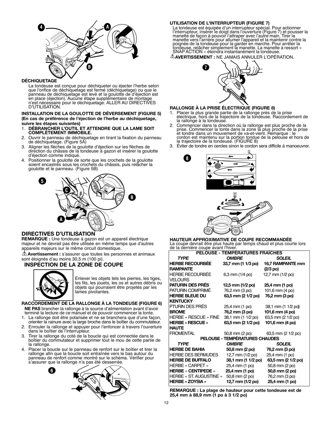 Black & Decker MM575 instruction manual Directives D’UTILISATION, Inspection DE LA Zone DE Coupe 