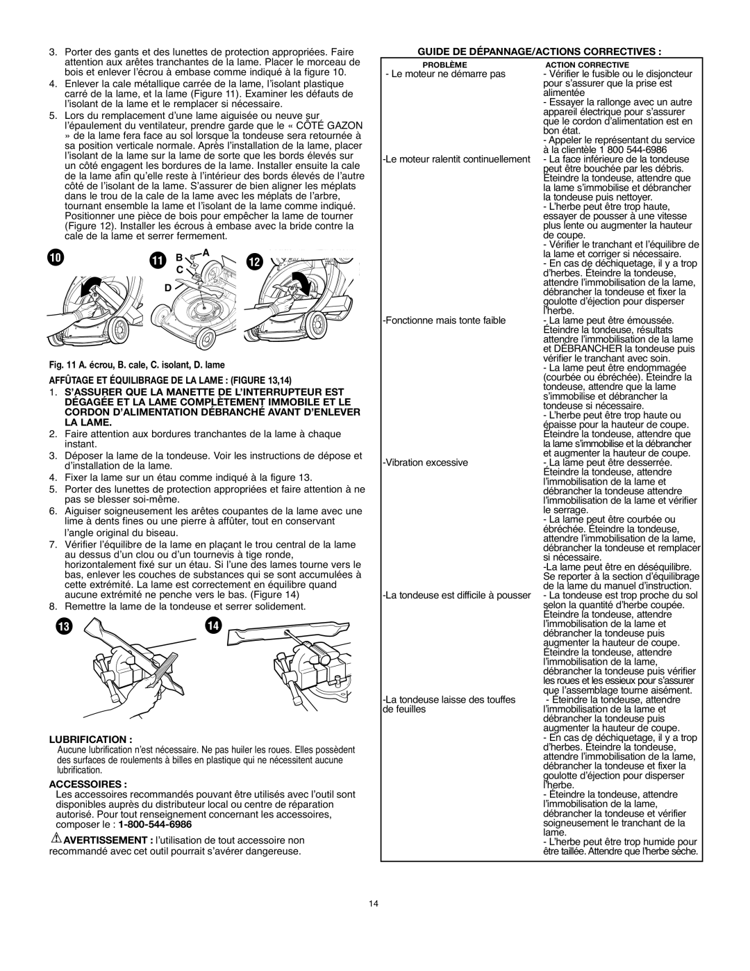 Black & Decker MM575 instruction manual Lubrification, Accessoires, Guide DE DÉPANNAGE/ACTIONS Correctives 