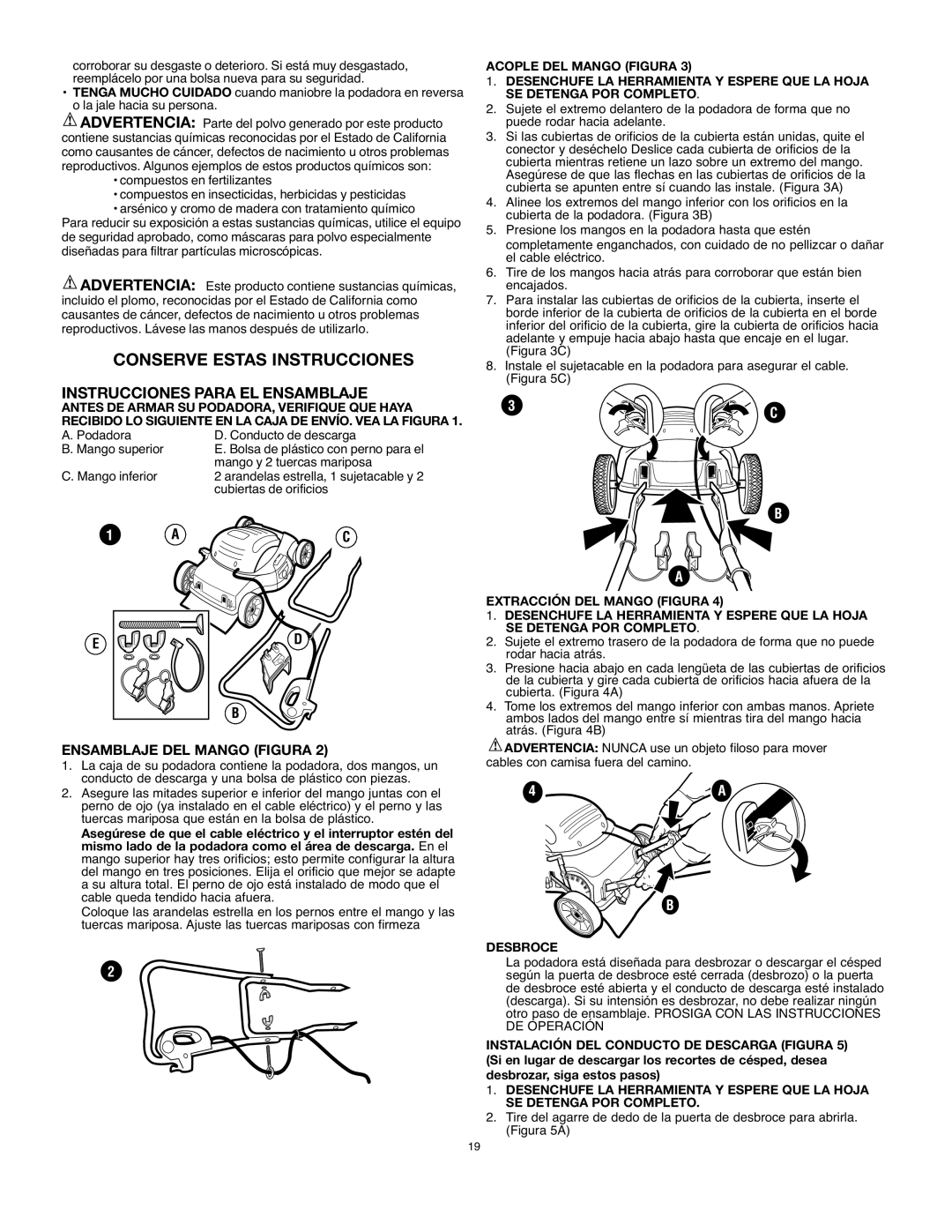 Black & Decker MM575 Conserve Estas Instrucciones, Instrucciones Para EL Ensamblaje, Ensamblaje DEL Mango Figura, Desbroce 