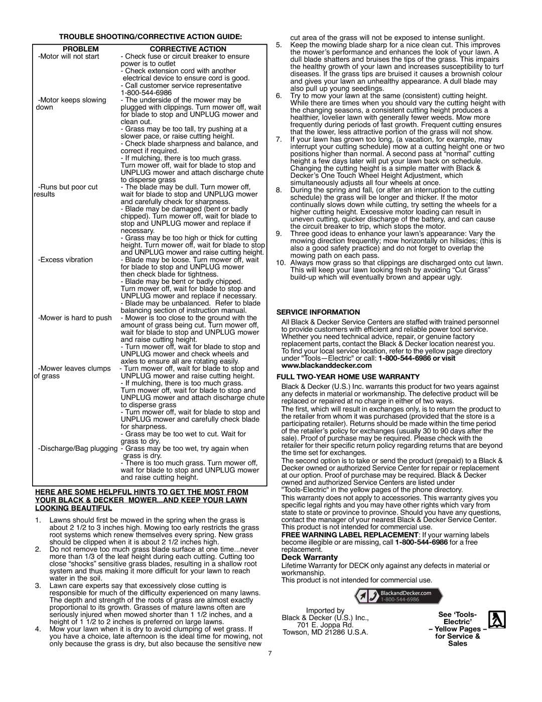 Black & Decker MM575 instruction manual Service Information, Full TWO-YEAR Home USE Warranty 