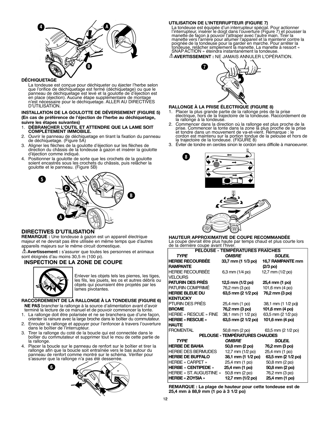 Black & Decker MM575 instruction manual Directives D’Utilisation, Inspection De La Zone De Coupe, C B A 