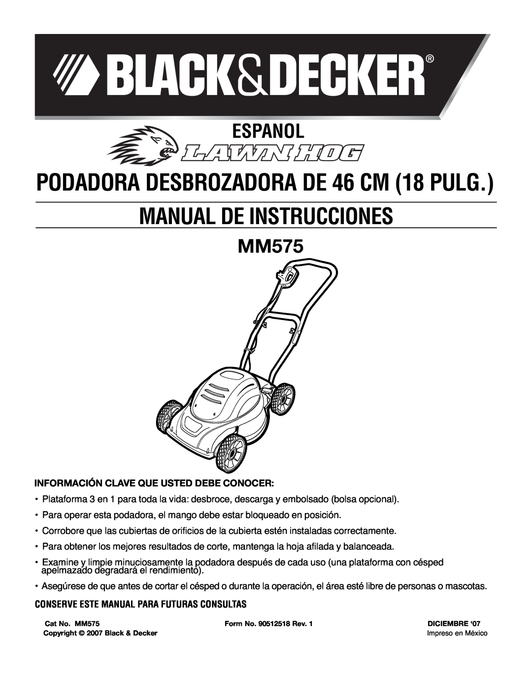 Black & Decker MM575 Español, Información Clave Que Usted Debe Conocer, Conserve Este Manual Para Futuras Consultas 