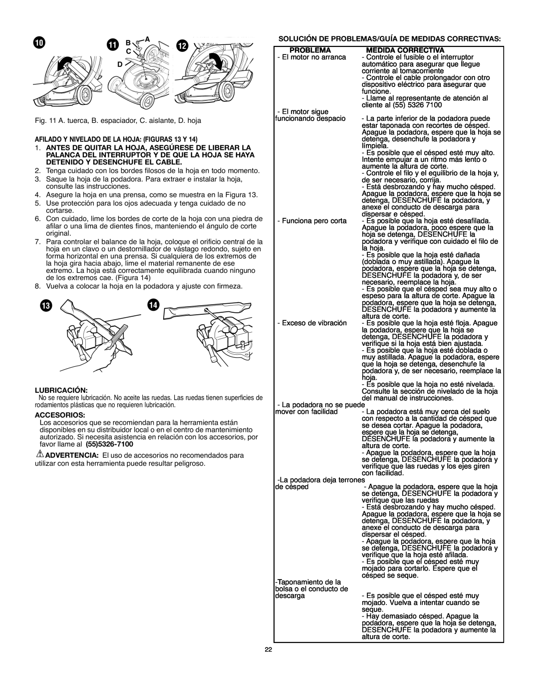 Black & Decker MM575 instruction manual 11 B, AFILADO Y NIVELADO DE LA HOJA FIGURAS 13 Y, Lubricación, Accesorios 