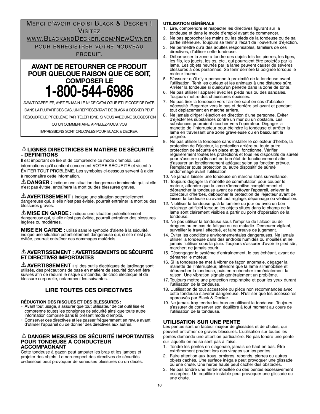 Black & Decker MM675 instruction manual Lire Toutes CES Directives, Lignes Directrices EN Matière DE Sécurité Définitions 