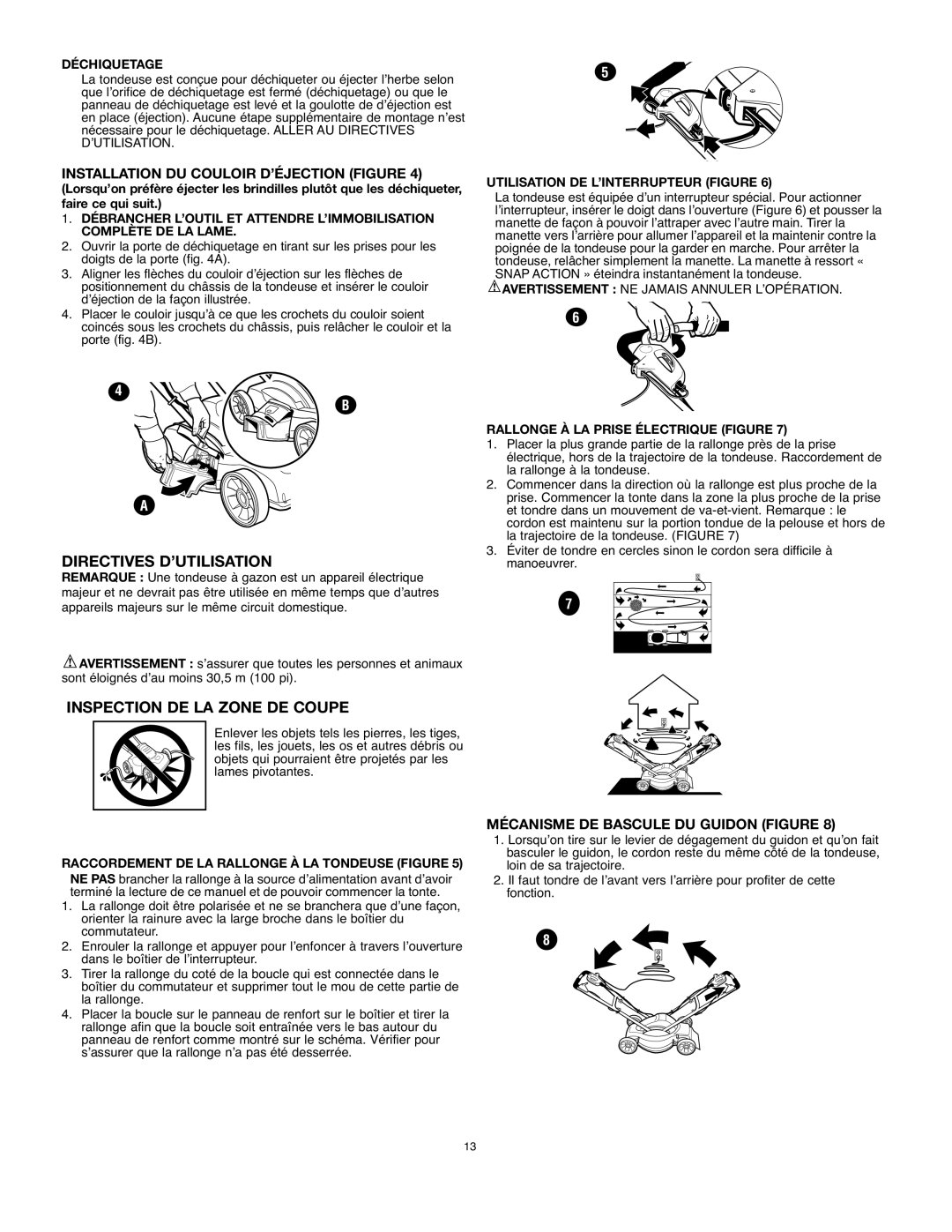 Black & Decker MM675 Directives D’UTILISATION, Inspection DE LA Zone DE Coupe, Installation DU Couloir D’ÉJECTION Figure 