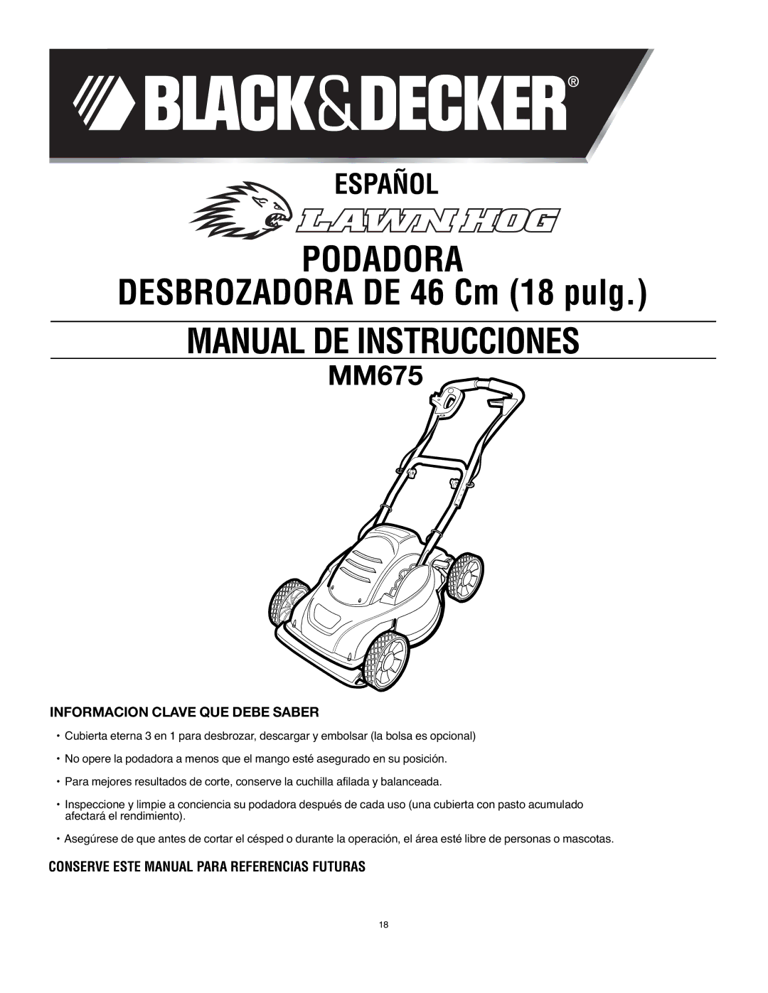 Black & Decker MM675 instruction manual Manual DE Instrucciones, Informacion Clave QUE Debe Saber 