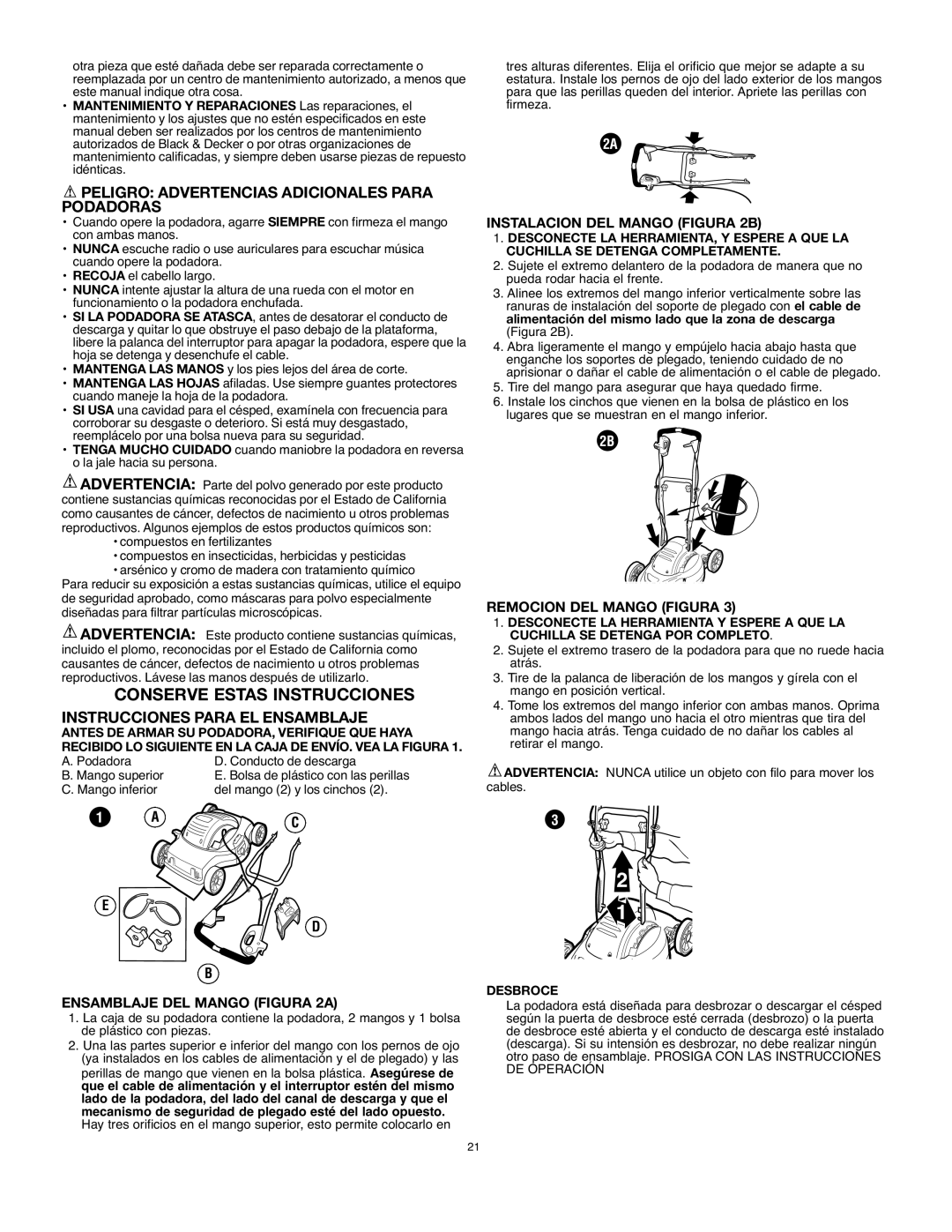 Black & Decker MM675 instruction manual Conserve Estas Instrucciones, Peligro Advertencias Adicionales Para Podadoras 