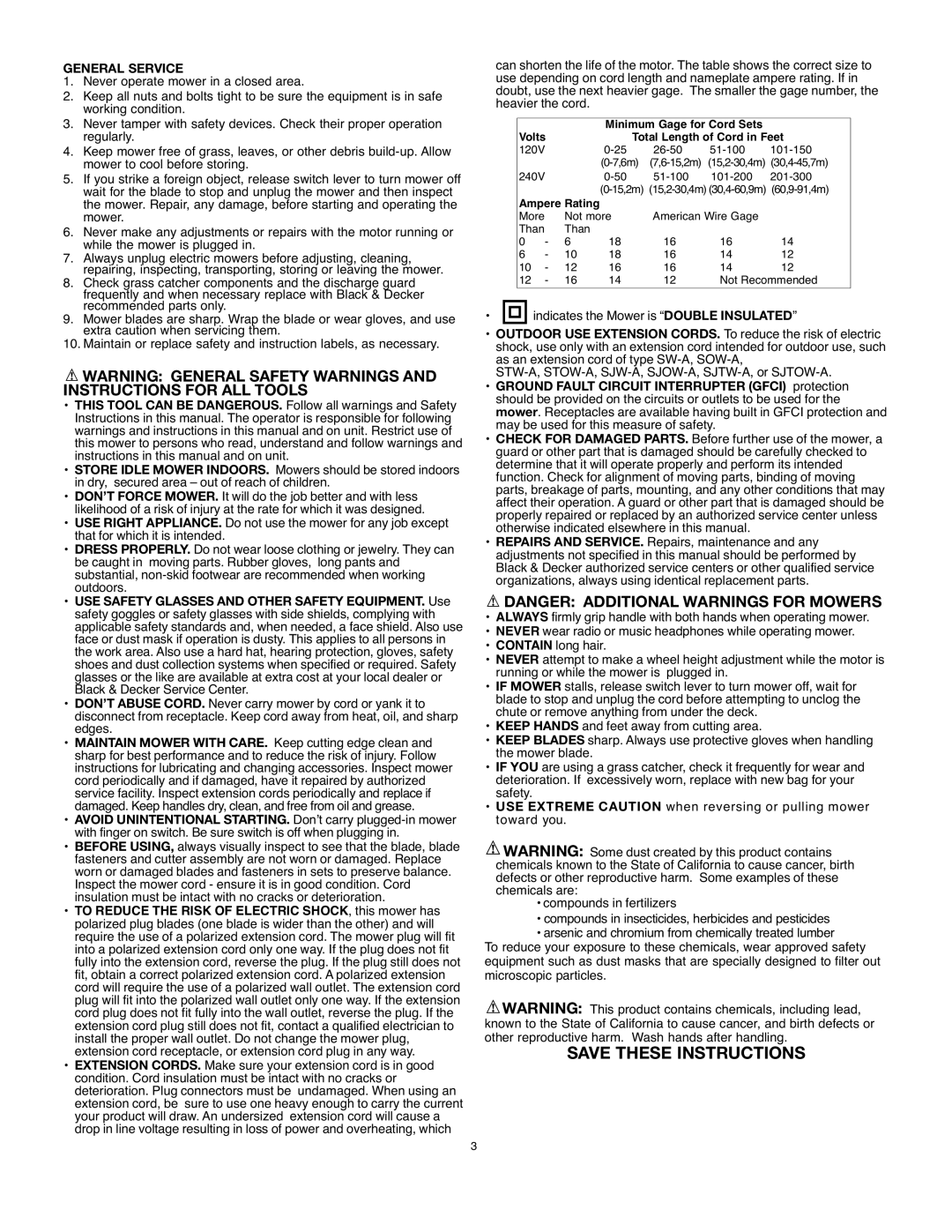 Black & Decker MM675 instruction manual General Service, Volts Total Length of Cord in Feet 