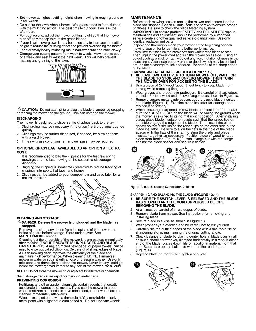 Black & Decker MM675 instruction manual Maintenance, Discharging, Optional Grass BAG Available AS AN Option AT Extra Cost 