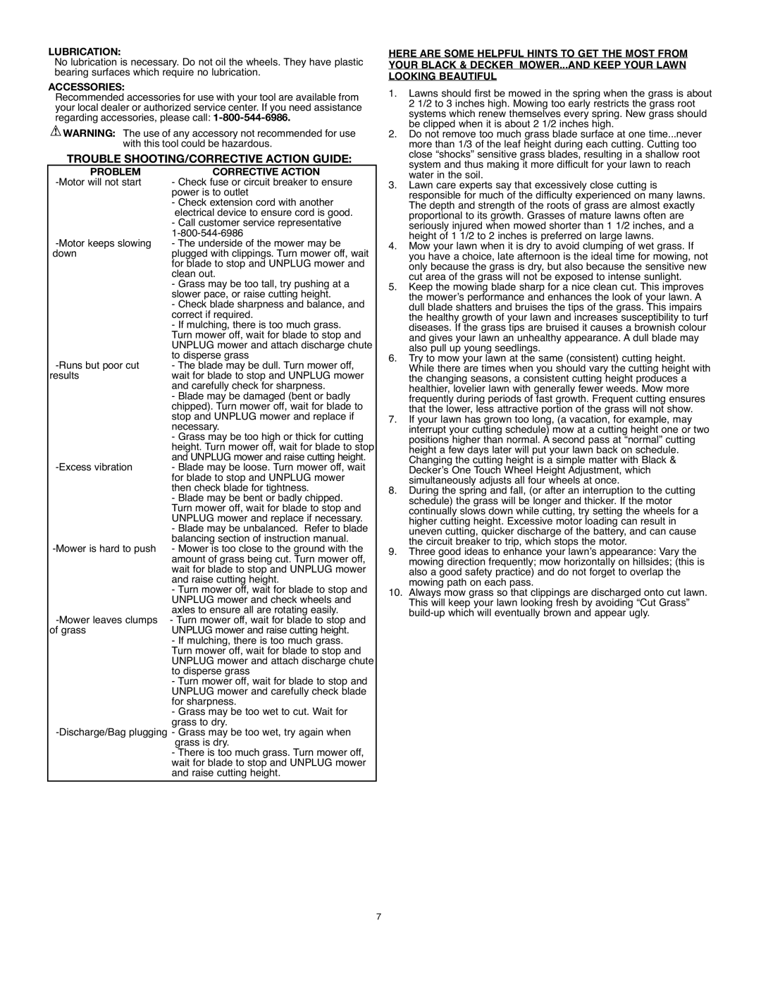 Black & Decker MM675 Trouble SHOOTING/CORRECTIVE Action Guide, Lubrication, Accessories, Problem Corrective Action 