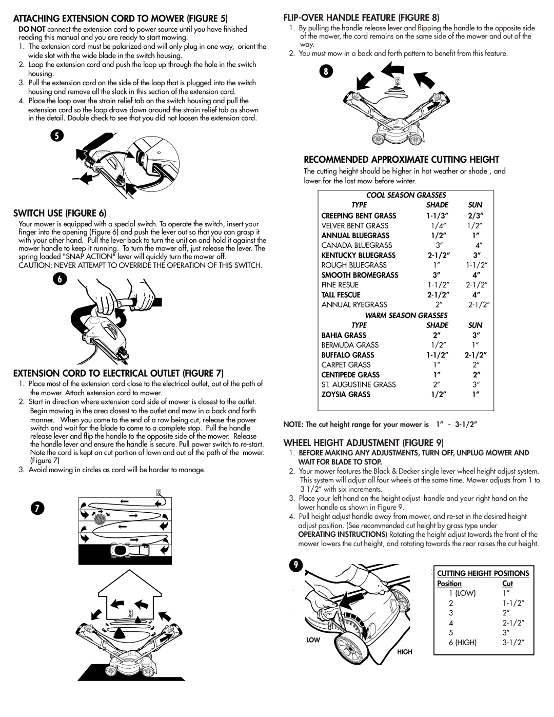 Black & Decker MM675 instruction manual FLIP-OVER Handle Feature Figure, Wheel Height Adjustment Figure 