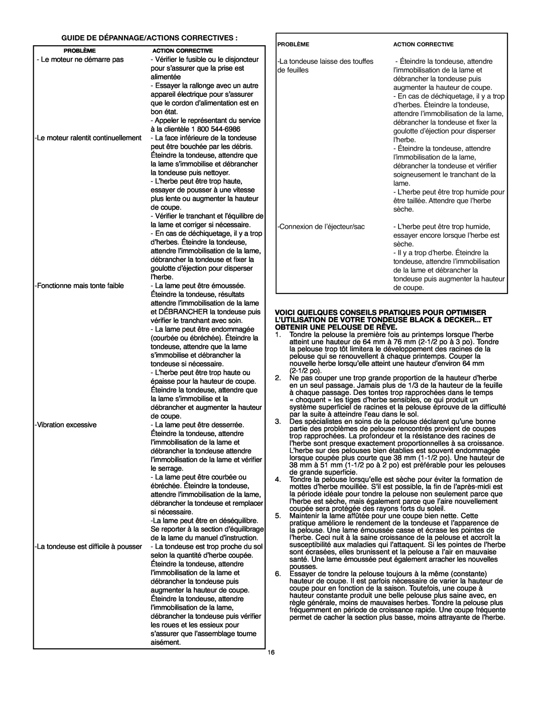 Black & Decker MM675 instruction manual Guide De Dépannage/Actions Correctives, Vérifier le tranchant et l’équilibre de 
