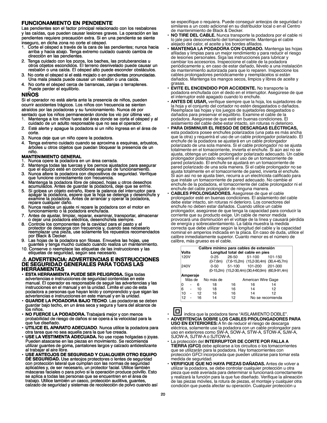 Black & Decker MM675 instruction manual Funcionamiento En Pendiente, Niños, Mantenimiento General 