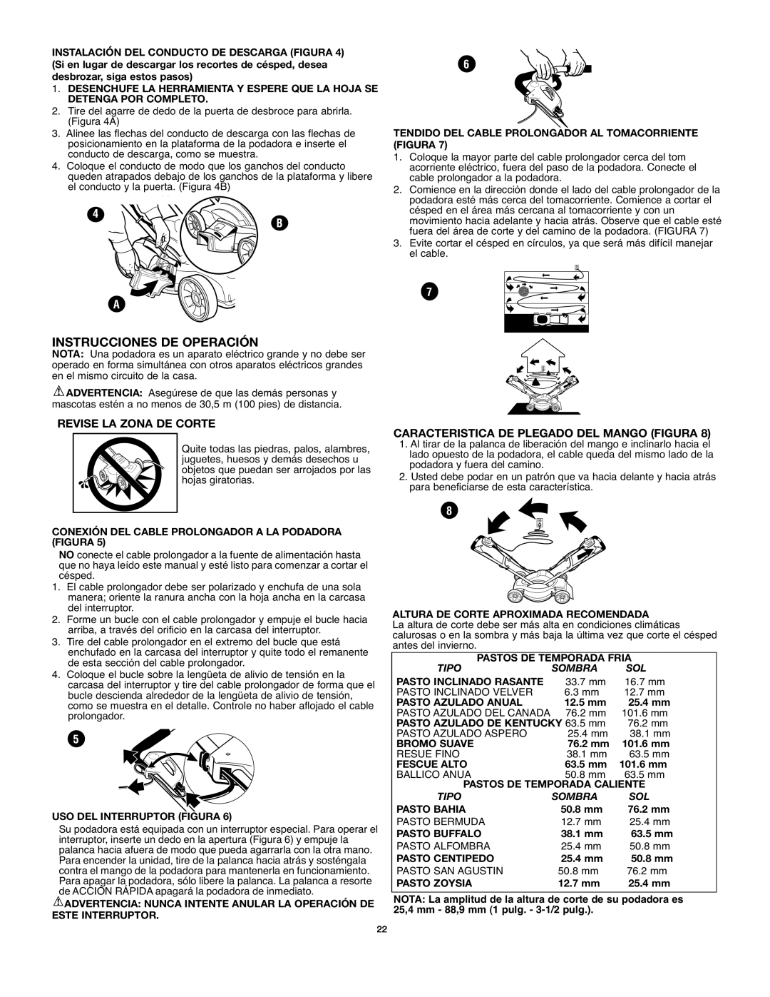 Black & Decker MM675 Instrucciones De Operación, Revise La Zona De Corte, Caracteristica De Plegado Del Mango Figura 