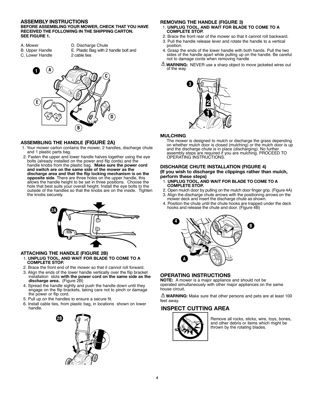 Black & Decker MM675 Inspect Cutting Area, Assembly Instructions, Operating Instructions, E D B, Assembling The Handle A 