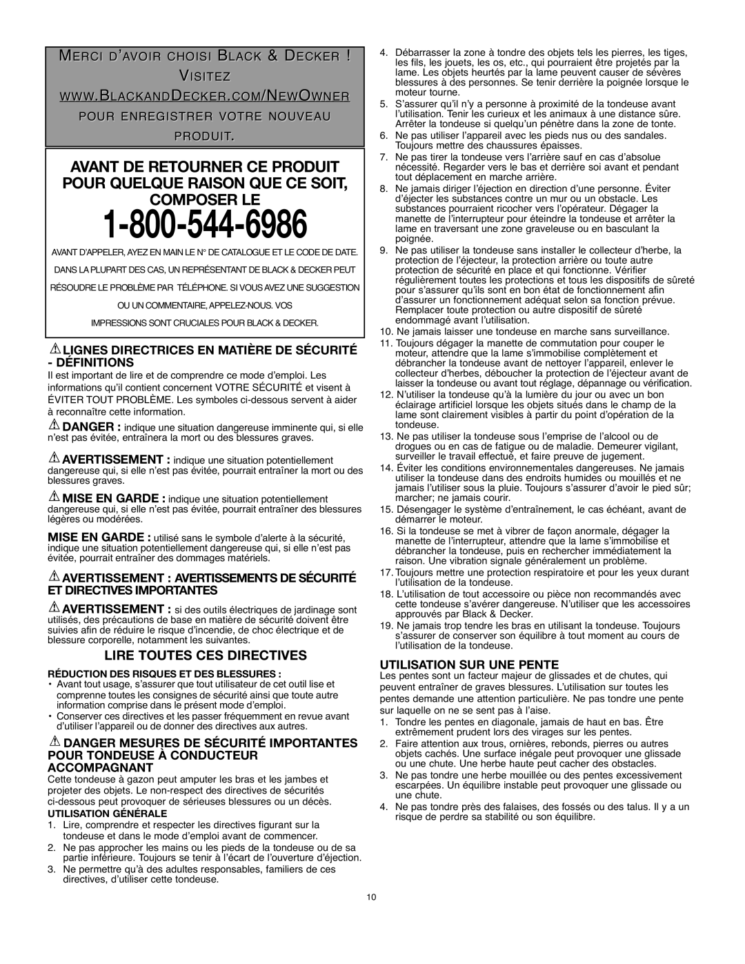 Black & Decker MM875 instruction manual Lire Toutes CES Directives, Lignes Directrices EN Matière DE Sécurité Définitions 