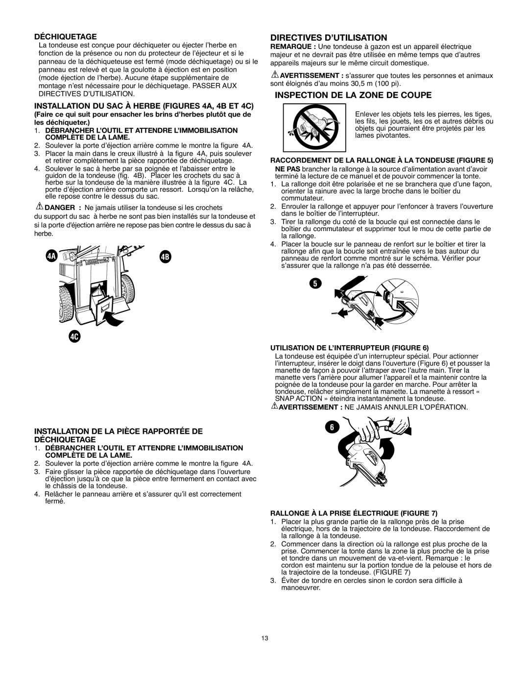 Black & Decker MM875 instruction manual Directives D’UTILISATION, Inspection DE LA Zone DE Coupe, Déchiquetage 