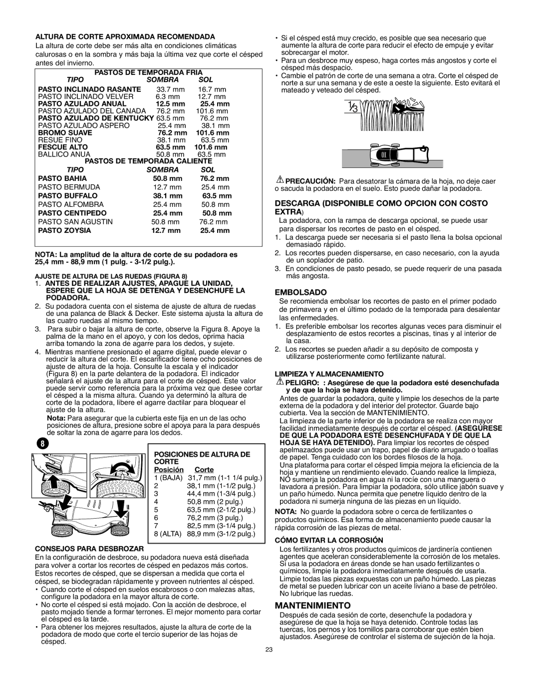 Black & Decker MM875 instruction manual Mantenimiento, Descarga Disponible Como Opcion CON Costo Extra, Embolsado 