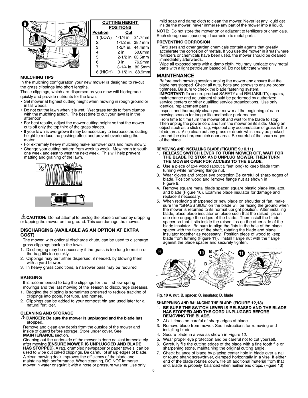 Black & Decker MM875 instruction manual Maintenance, Discharging Available AS AN Option AT Extra Cost, Bagging 