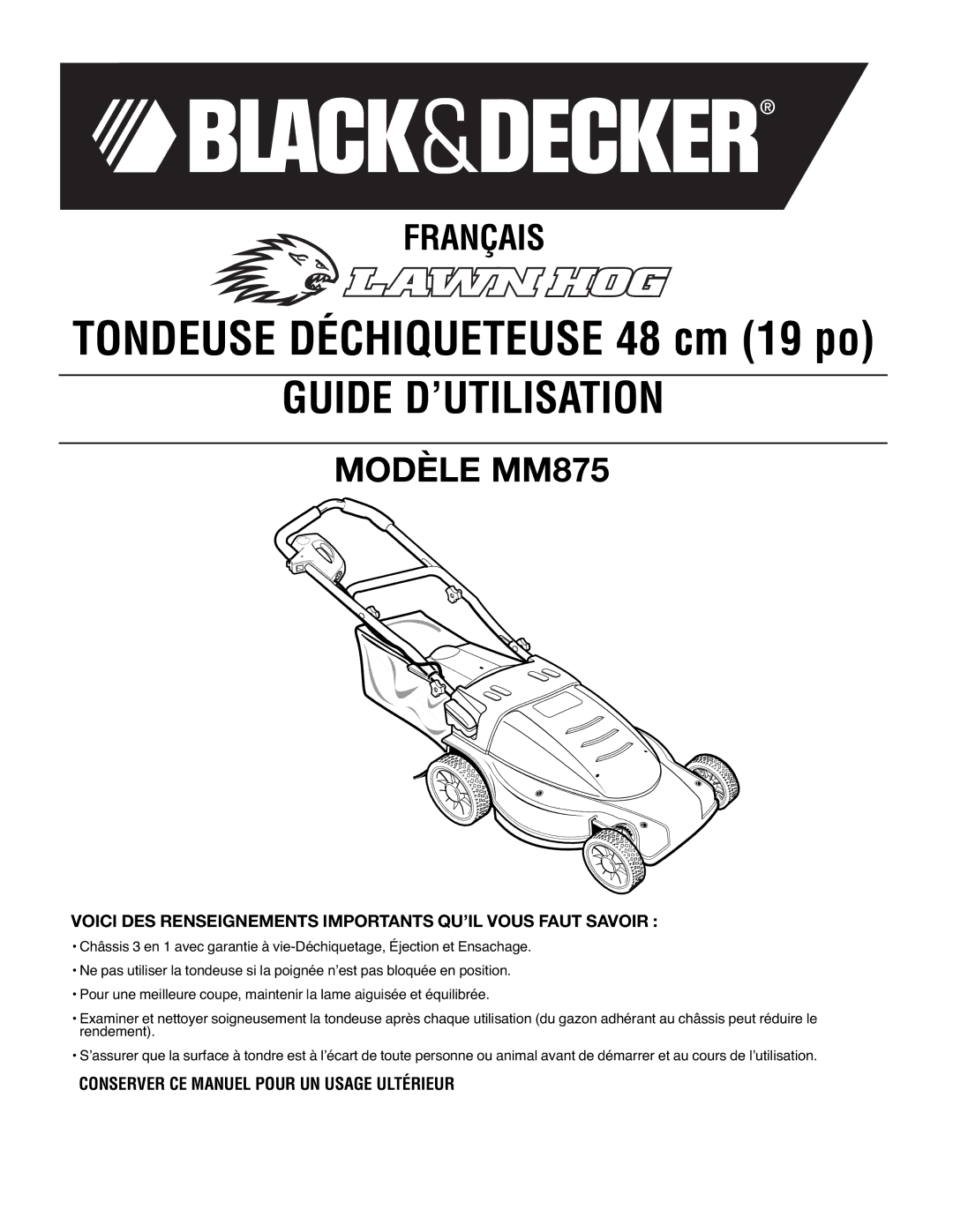 Black & Decker MM875 instruction manual Voici DES Renseignements Importants QU’IL Vous Faut Savoir 