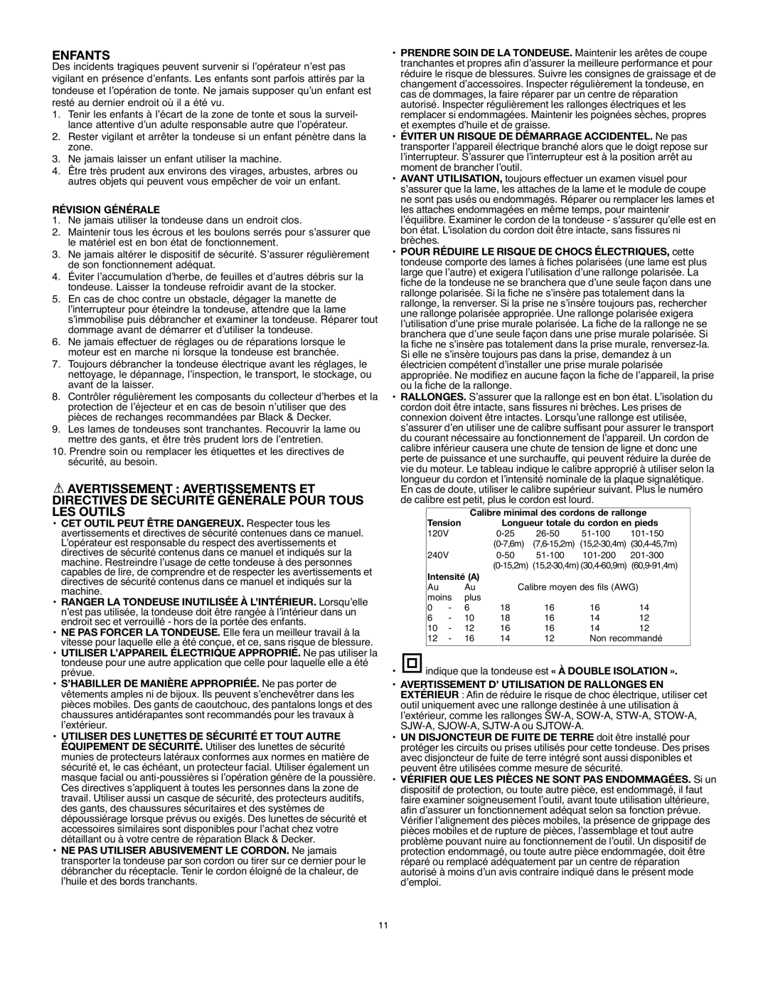 Black & Decker MM875 instruction manual Enfants, Révision Générale 