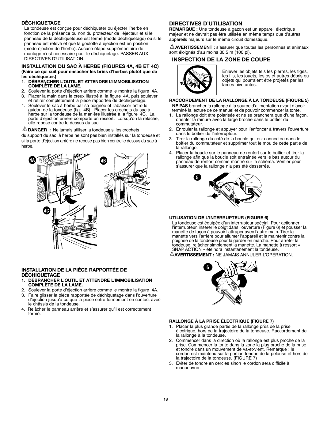 Black & Decker MM875 instruction manual Directives D’Utilisation, Inspection De La Zone De Coupe, Déchiquetage 