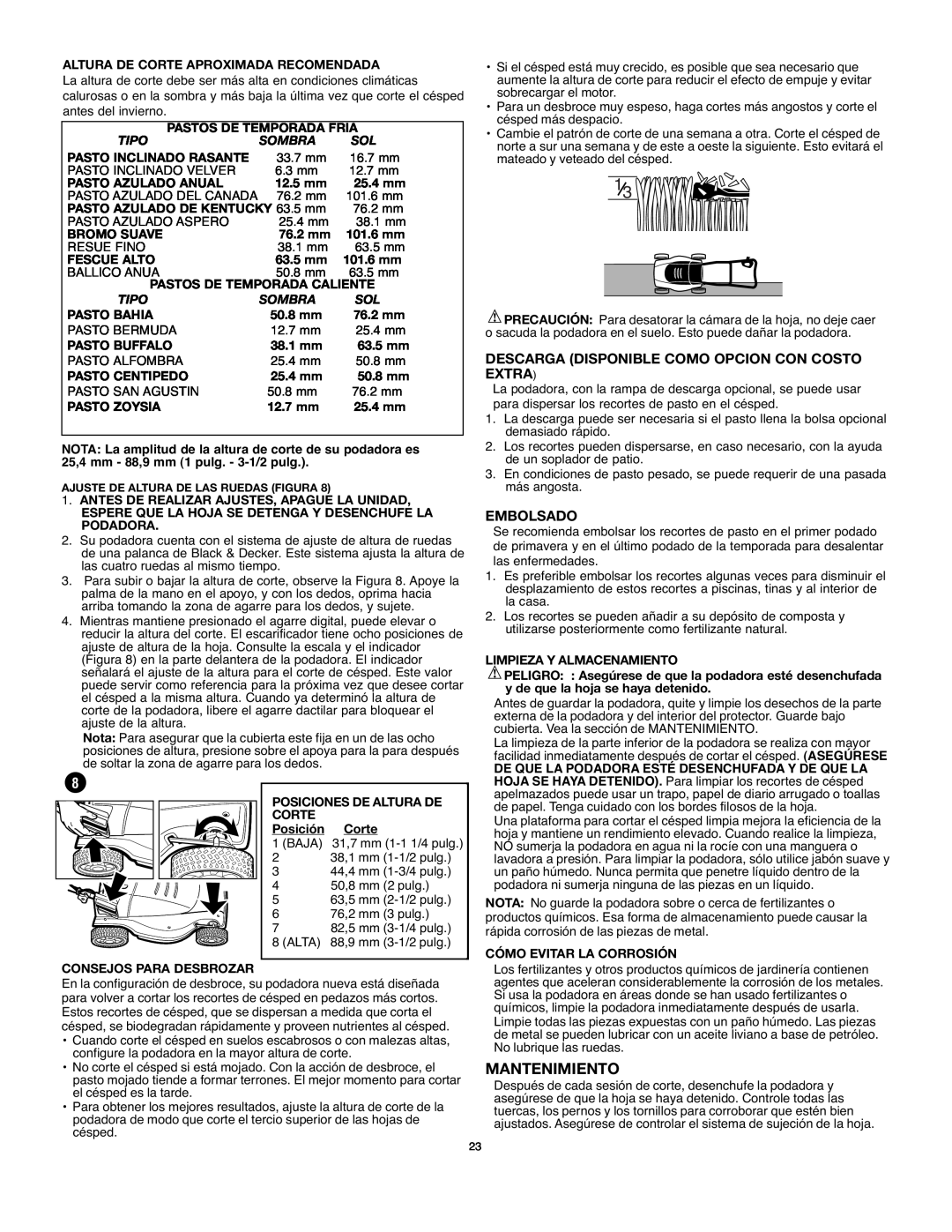 Black & Decker MM875 Mantenimiento, Descarga Disponible Como Opcion Con Costo Extra, Embolsado, Pastos De Temporada Fria 